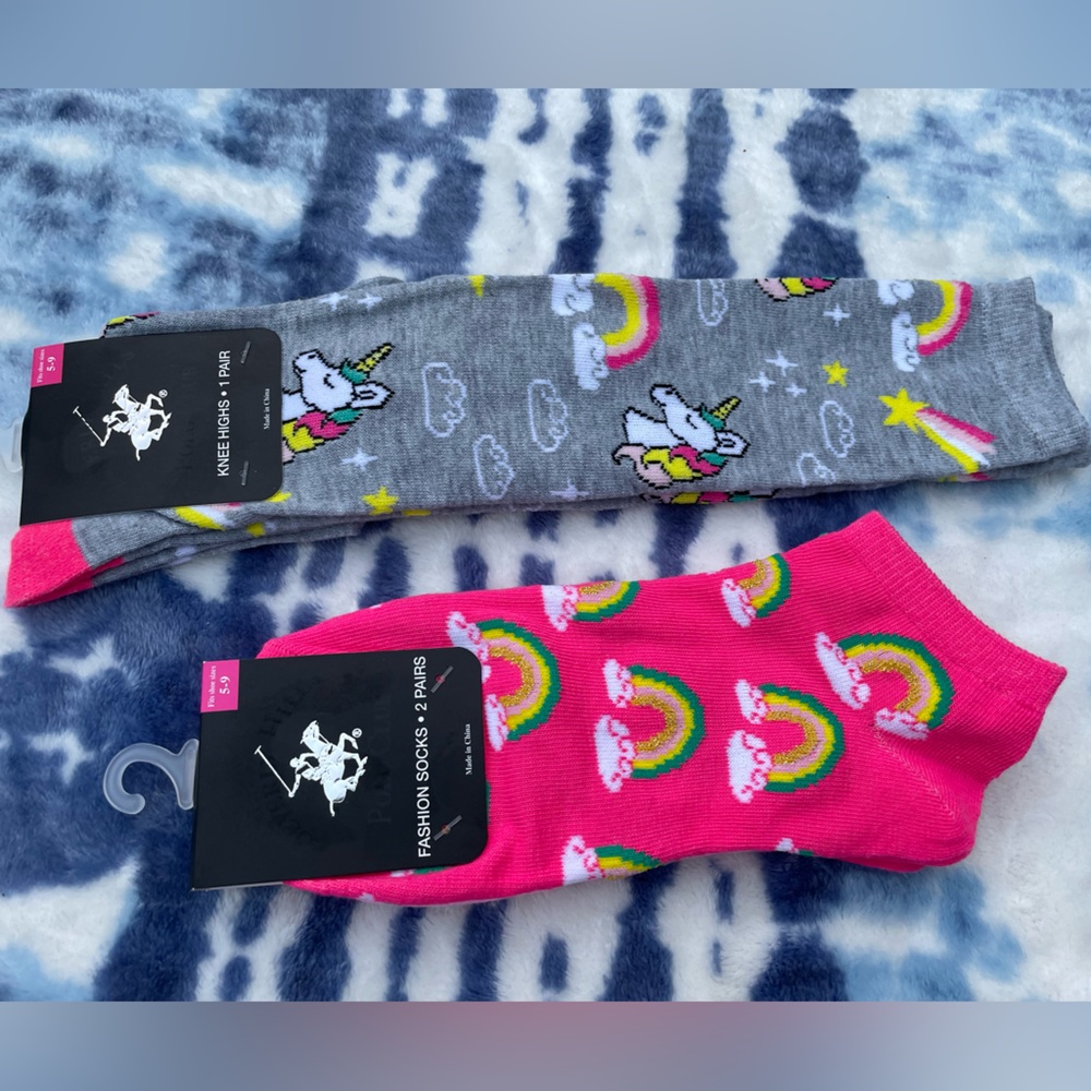 ❣️NWT 3 kawaii pairs of socks! Beverly Hills Polo Club rainbow unicorn print